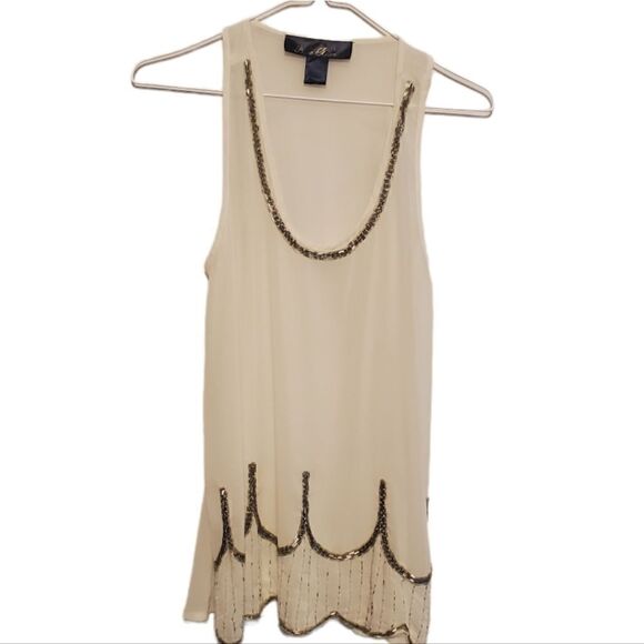 Blue rain ivory beaded sleeveless sheer blouse size large - Picture 1 of 7